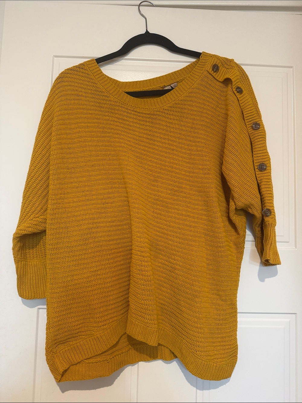 Mustard Button-Shoulder Knit Sweater - Women